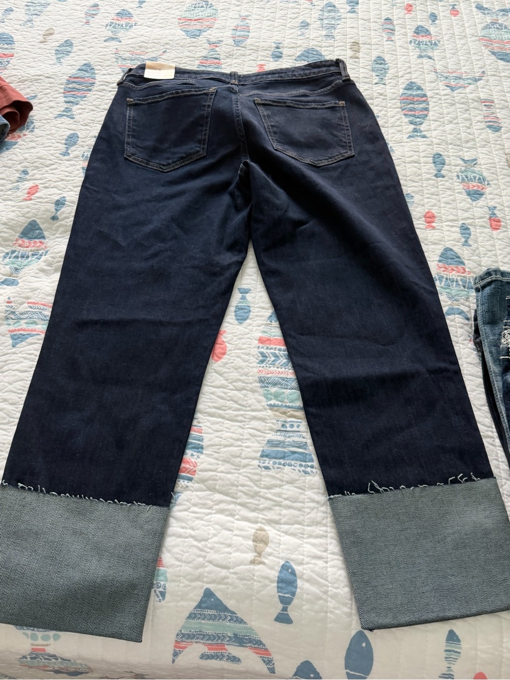Kut from the Kloth Dark Indigo Wide-Leg Jeans with Rolled Hem
